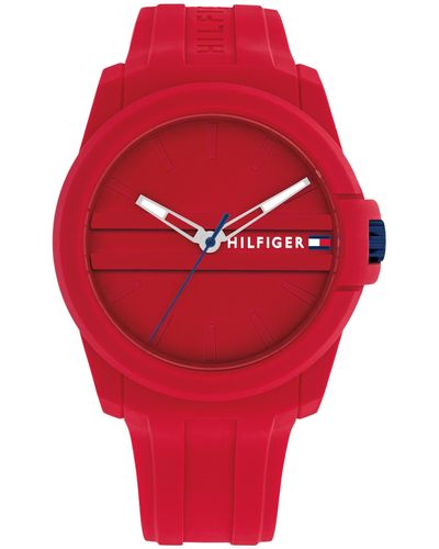 Tommy Hilfiger Sporty Silicone Wristwatch For - Water-resistant Up To 5 Atm/50 Meters - Premium Fashion For Everyday Wear - Red