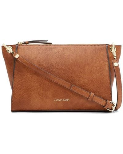 Calvin Klein Garnet Top Zipper Crossbody Bag - Brown