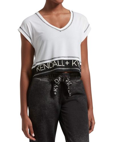Kendall + Kylie Kendall + Kylie Womens Double Layer Crop V-neck Tee Pajama Tops - Gray
