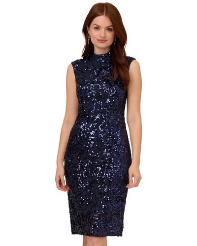 Adrianna Papell Sequin Lace Midi Dress - Blue