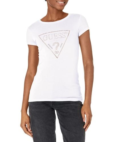 Guess Short Sleeve Embellished Logo R3 Tee - White