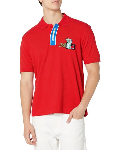 Lacoste Holiday Contrast Placket And Crocodile Badge Polo - Red