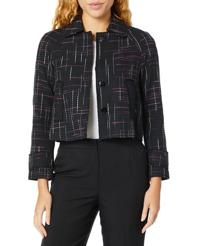 Ellen Tracy Contrast Stitch Detail Tweed Jacket - Black