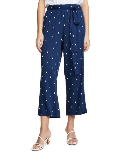 Cupcakes And Cashmere Clio Printed Rayon Twill Cropped Pant With Tie Belt - Blue