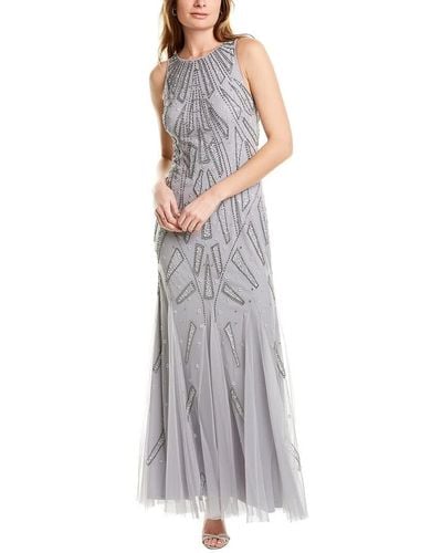 Adrianna Papell Halter Art Deco Beaded Blouson Dress - Gray