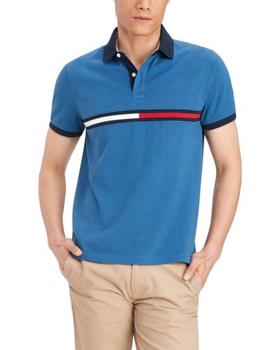 Tommy Hilfiger Short Sleeve Cotton Pique Flag Polo Shirt In Custom Fit - Blue