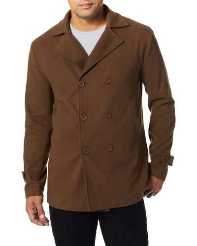 Billy Reid Wool Double Breasted Bond Peacoat With Leather Details - Brown