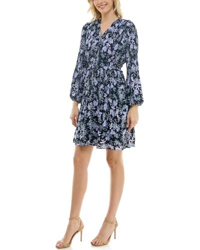 Nanette Lepore Button Up Fully Lined Dress With Full Body - Blue