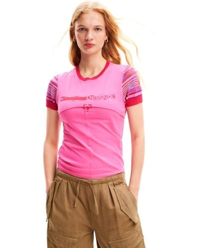 Desigual Knit T-shirt Short Sleeve - Pink