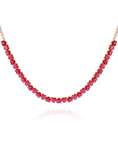 Guess Goldtone Pink Pave Heart Necklace - Red
