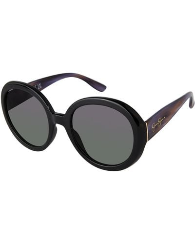 Jessica Simpson J6198 Vintage Jackie O Round Sunglasses With 100% Uv400 Protection. Glam Gifts For Her - Black