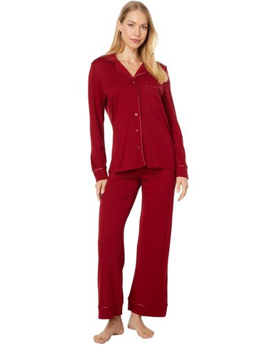 Cosabella Amore Petite Long Sleeve Top & Pant Pajama Set - Red