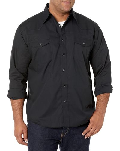 Wrangler Mens Sport Western Basic Two Pocket Long Sleeve Snap Button Down Shirts - Black