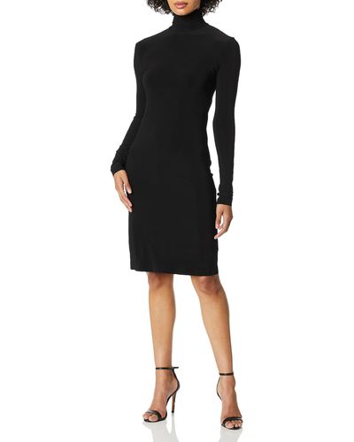 Norma Kamali Womens Slim Fit Long Sleeve Turtle To Knee Casual Night Out Dress - Black