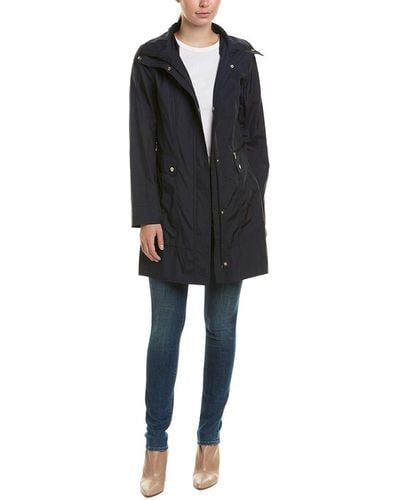Cole Haan Womens Packable Hooded Jacket With Bow Raincoat - Blue