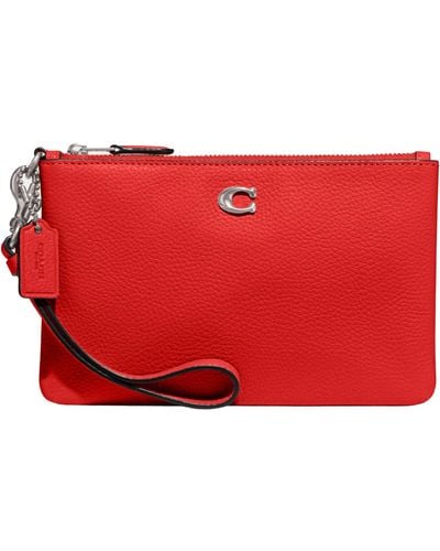 COACH Polished Pebble Leather Small Wristlet - Red