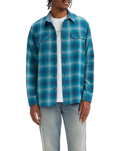 Levi's Relaxed Fit Button-front Flannel Worker Overshirt - Blue