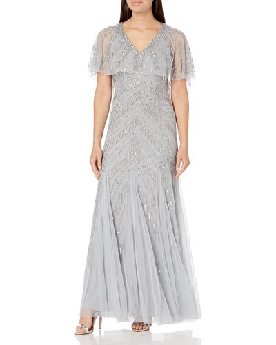 Adrianna Papell Beaded Capelet Gown - Metallic