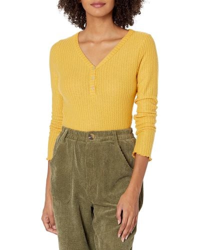 Kendall + Kylie Kendall + Kylie Button Front Long Sleeve Top - Yellow