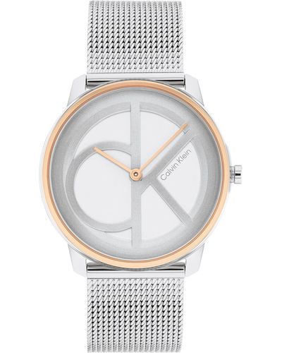 Calvin Klein Iconic Stainless Steel 32 Mm Case Watch With Ss Bracelet - White