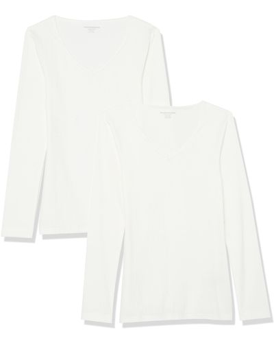 Amazon Essentials Slim-fit Layering Long Sleeve Knit Rib V-neck - White