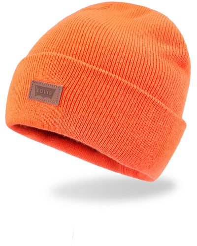 Levi's Classic Warm Winter Knit Beanie Hat Cap Fleece Lined For And Beanie Hat - Orange