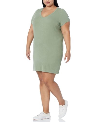 Calvin Klein Plus Size T-shirt V-neck Ribbed Knit Dress - Green