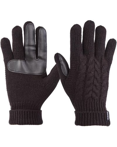 Isotoner Cable Knit Gloves With Touchscreen Palm Patches - Black