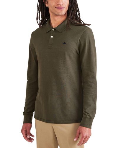 Dockers Slim Fit Long Sleeve Performance Pique Polo - Green