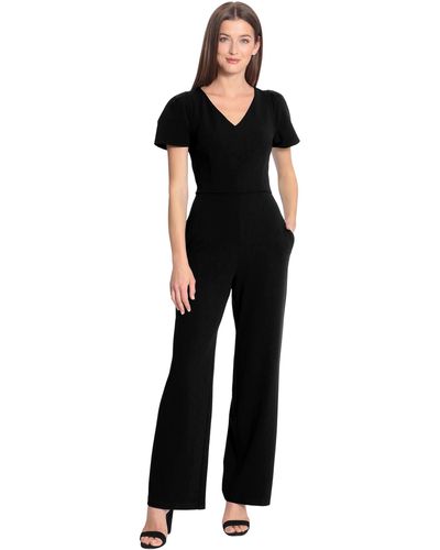 Maggy London Sleek And Sophisticated Crepe Jumpsuit With Puff Sleeves Workwear Event Occasion Guest Of - Black