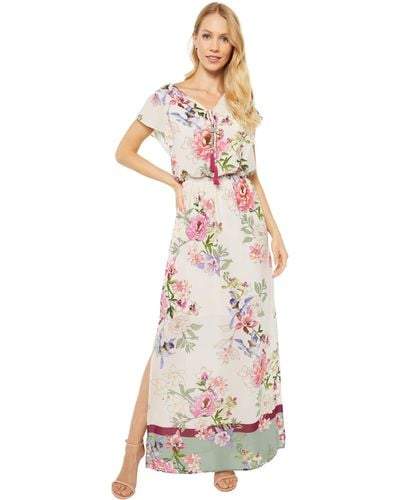 Adrianna Papell Plus Size Floral Border Print Maxi Dress - White