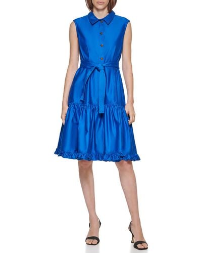 Calvin Klein Pleated Midi Shirtdress - Blue