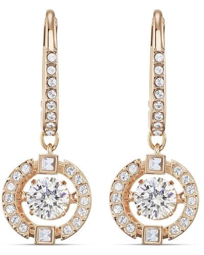 Swarovski Sparkling Dance Pierced Drop Earrings With Dancing Crystal And Matching Pavé On A Rose-gold Tone Finish Setting - Metallic