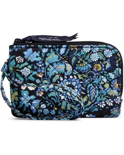 Vera Bradley Cotton Double Zip Id Case Wallet With Rfid Protection - Blue