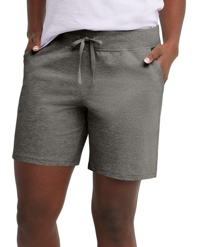 Hanes Jersey Pocket Short With Outside Drawcord - Gray
