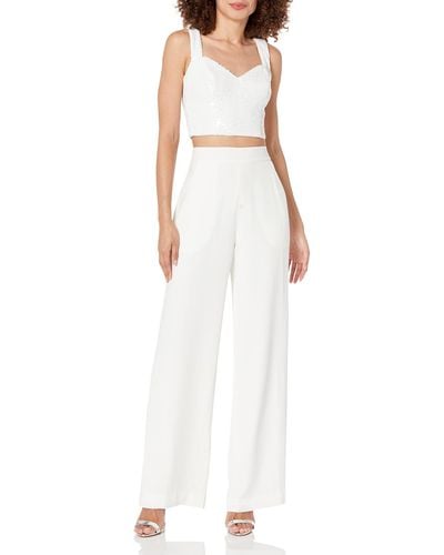 Dress the Population Womens Olivia Sequin Two-piece Set Jumpsuit - White
