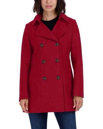 Nautica Womens Double Breasted Peacoat With Removable Hood Jacket - Red