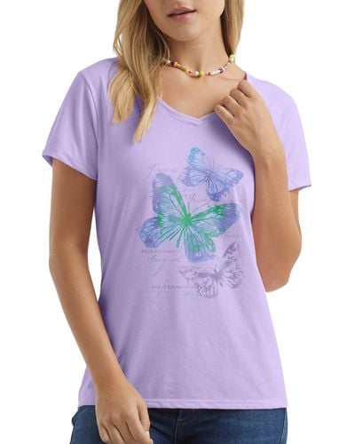 Hanes Womens Short Sleeve Graphic V-neck Tee Shirt - Purple