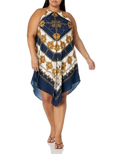 Adrianna Papell Scarf Printed Halter Trapeze - Blue