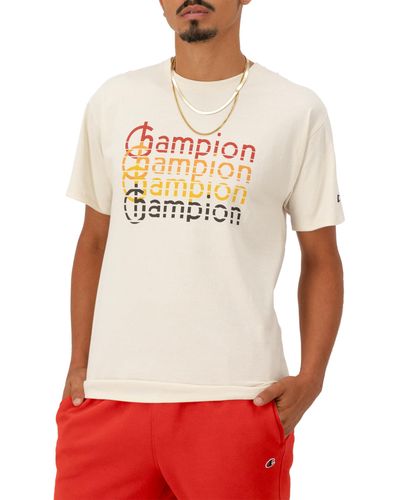 Champion , Classic, Comfortable Crewneck T-shirt, Graphic Tee, Natural Retro Repeat - White