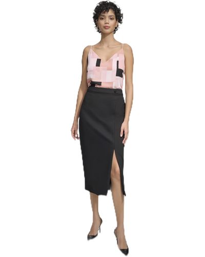 Calvin Klein High Waisted Side Button Slit Midi Skirt - Black