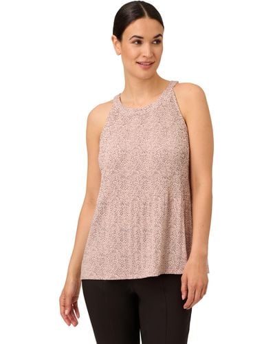 Adrianna Papell Sleeveless Printed Trapeze Top With Crinkle Details - Purple