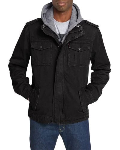 Levi's Washed Cotton Military Jacket With Removable Hood - Black