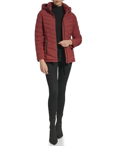 DKNY Hooded Light-weight Puffer - Red