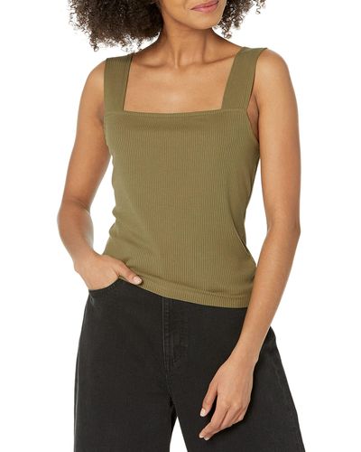 The Drop Jody Square Neck Cropped Fitted Rib Knit Tank Top - Green