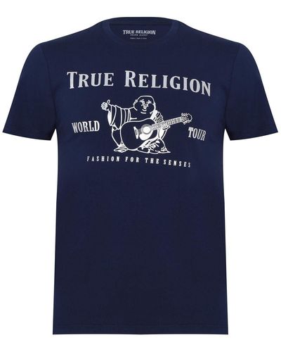 True Religion Short Sleeve Metallic Buddha Tee T-Shirt - Blau