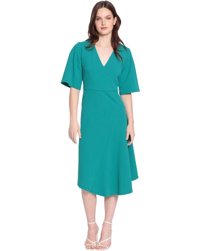 Donna Morgan Empire Waistband Elbow Sleeve Dress With Asymmetrical Midi Skirt - Blue