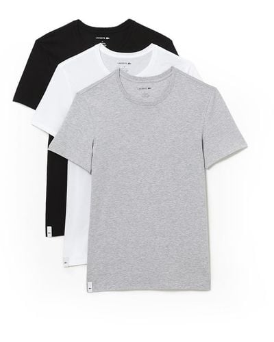 Lacoste Mens Essentials 3 Pack 100% Cotton Slim Fit Crew Neck T-shirts Base Layer Top - Black