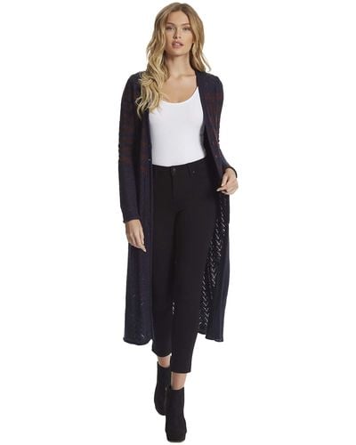 Jessica Simpson Jolie Pointelle Knit Zig Zag Stripe Duster Sweater - Black
