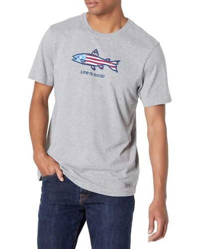 Life Is Good. Short Sleeve Crusher Crew Neck American Flag Fish Graphic T-shirt - Blue